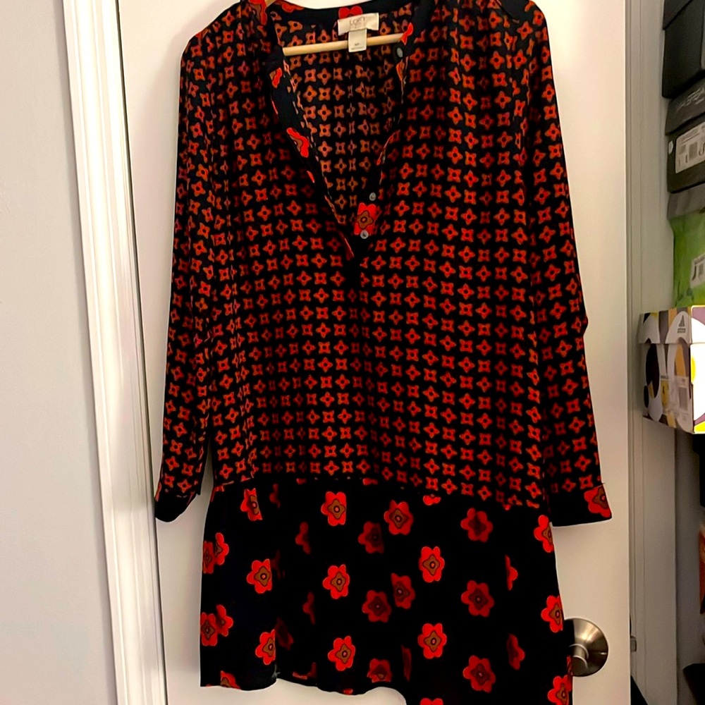 Loft [outlet] flowers red and navy dress- petite medium